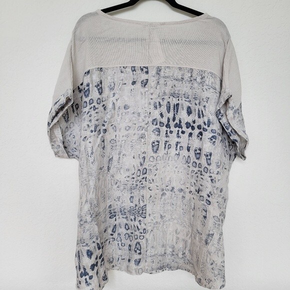 Lungo L'arno | NWT Linen Snakeskin Print Short Sleeve Top Size 3X - Picture 2 of 8